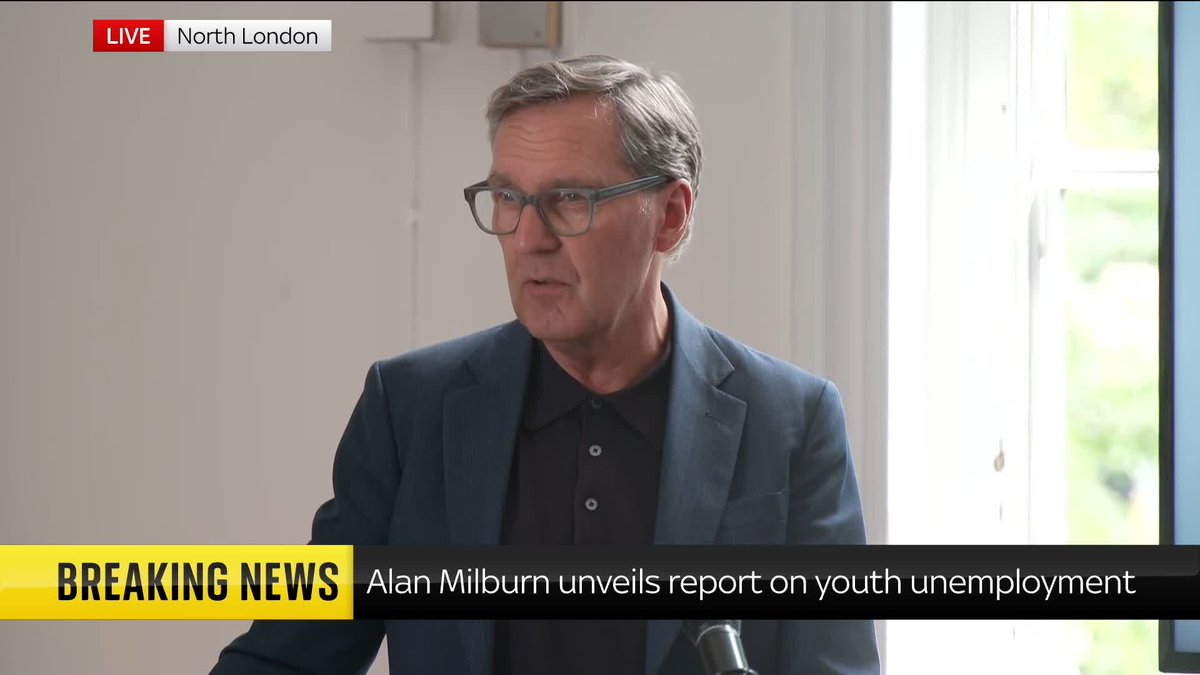 'It's more than a statistic. It's a warning.' Former health secretary Alan Milburn unveils his report into the youth unemployment crisis in the UK, with over one million young people not in education, employment, or training Sky 501, Virgin 602