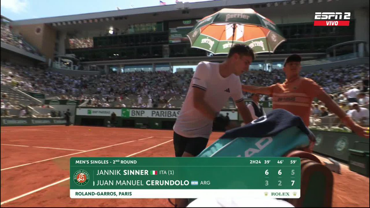 De esta manera, Juan Manuel Cerúndolo ganó el tercer set ante Jannik Sinner. De 1-5 a 7-5 ante el N°1 del mundo.