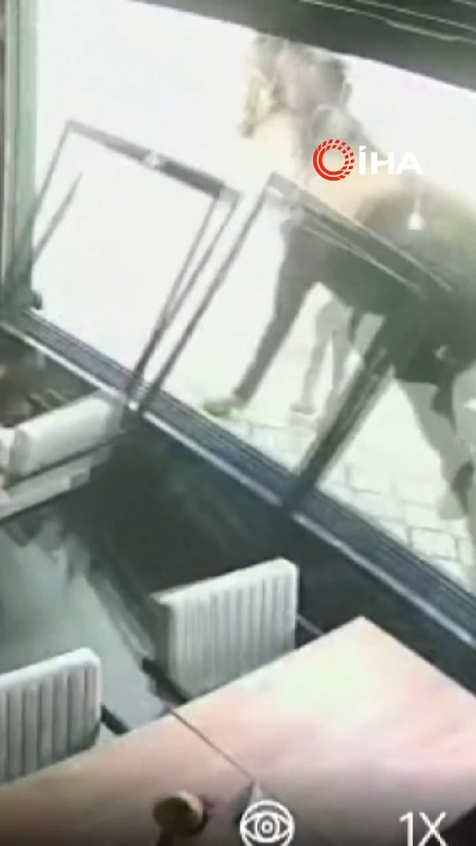 Samsun'da bir kafenin önünde duran başıboş at, çifte atınca kafenin camları kırıldı.