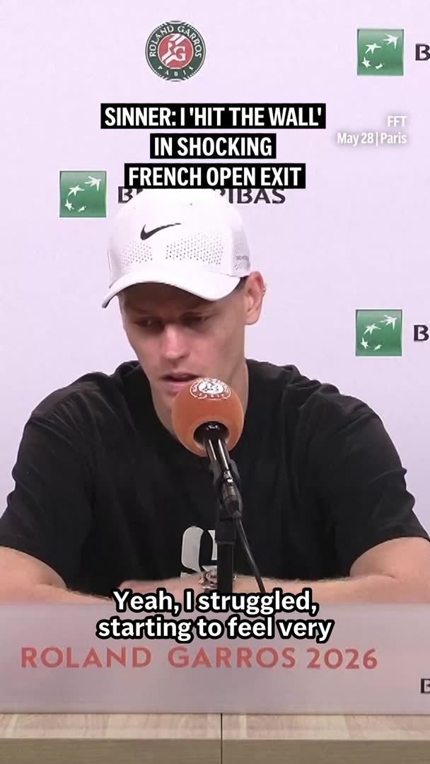 No. 1 Jannik Sinner said he “hit the wall” after a shocking second-round exit at the French Open, despite entering the tournament as the overwhelming favorite to win the clay-court Grand Slam.