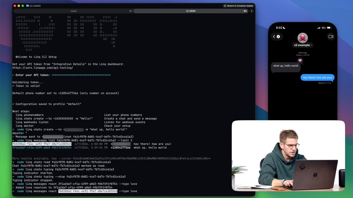 yo rq. we just launched our cli that let's opus 4.8 use imessage