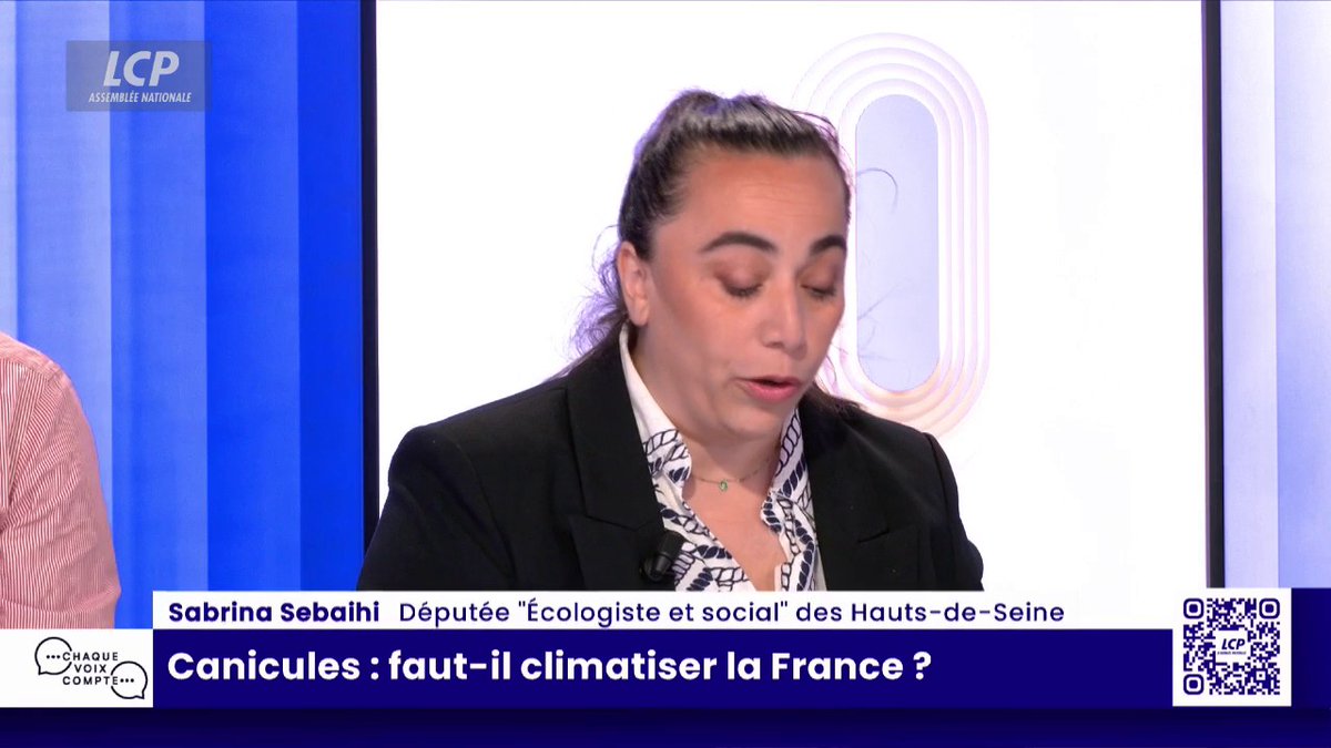 Canicules : "Avec la climatisation, vous réchauffez l’espace public et l’extérieur, donc c’est un problème", explique Sabrina Sebaihi, qui privilégie la réhabilitation des logements et la revégétalisation avec des arbres. #ChaqueVoix