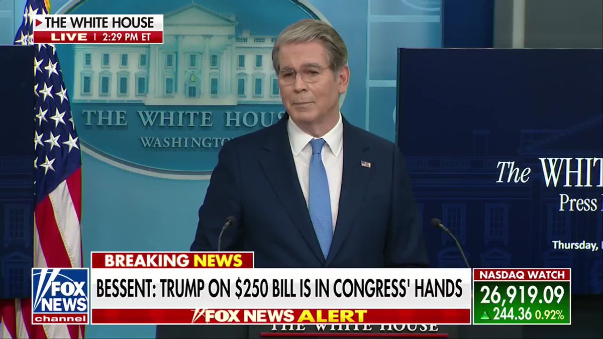 BREAKING: Secretary Scott Bessent shuts down rumors of a potential future presidential run after a reporter points out he is following the exact same path as Vice President Vance and Secretary Rubio, filling in for Karoline Leavitt: "I think it just means they're run out of things on the food chain."