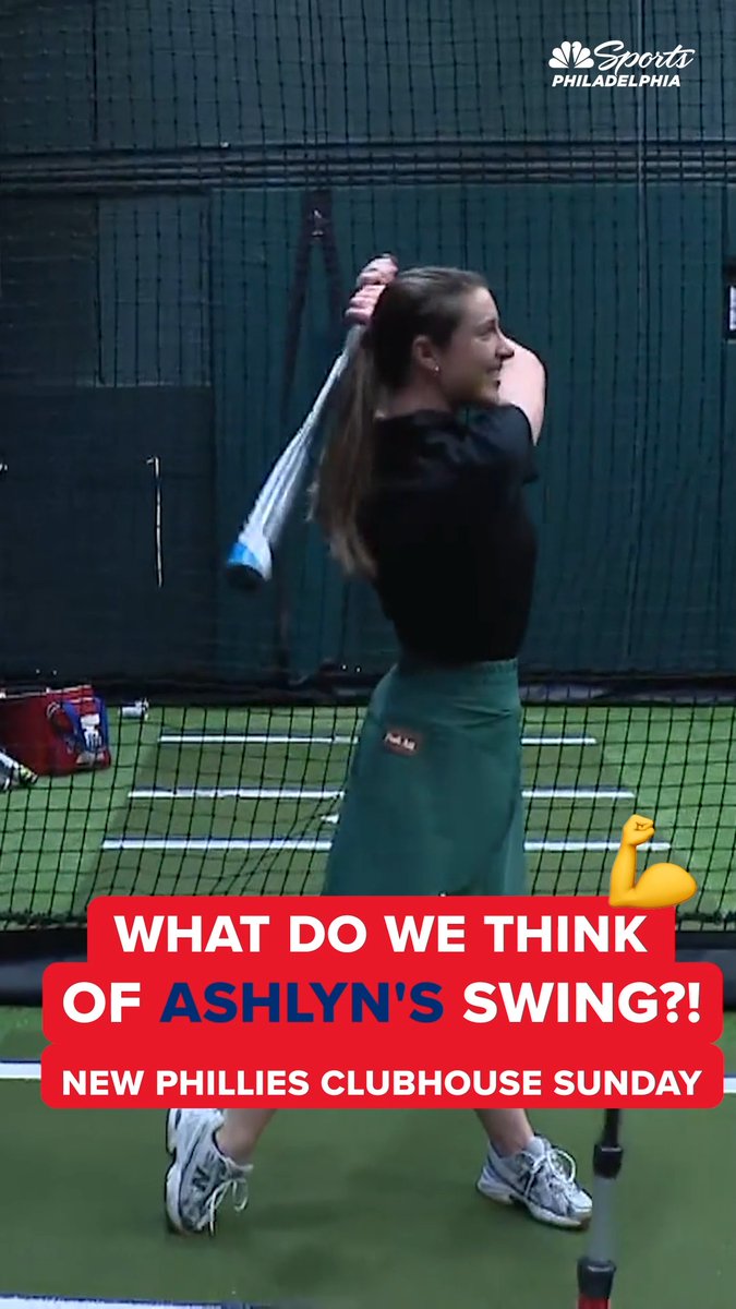 WHAT A SWING! Ashlyn Sullivan got the chance to take some swings in the Phillies batting cage! 👀 Check out a brand new Phillies Clubhouse premiering on Sunday at 3pm EST.