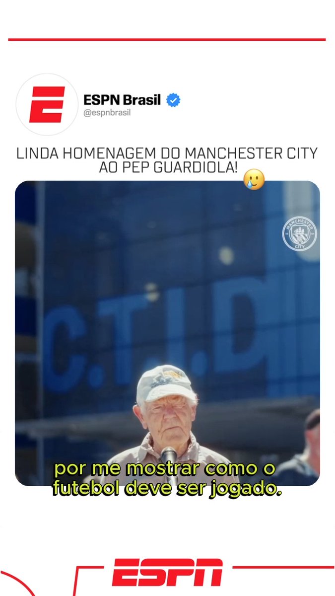 QUE HOMENAGEM 🥲 O Manchester City deu a oportunidade a vários torcedores do clube de agradecerem Pep Guardiola pelos 10 anos dedicados ao clube, e o resultado ficou emocionante demais... via @mancity #PremierLeagueNaESPN #FutebolNaESPN #PepGuardiola #ManchesterCity