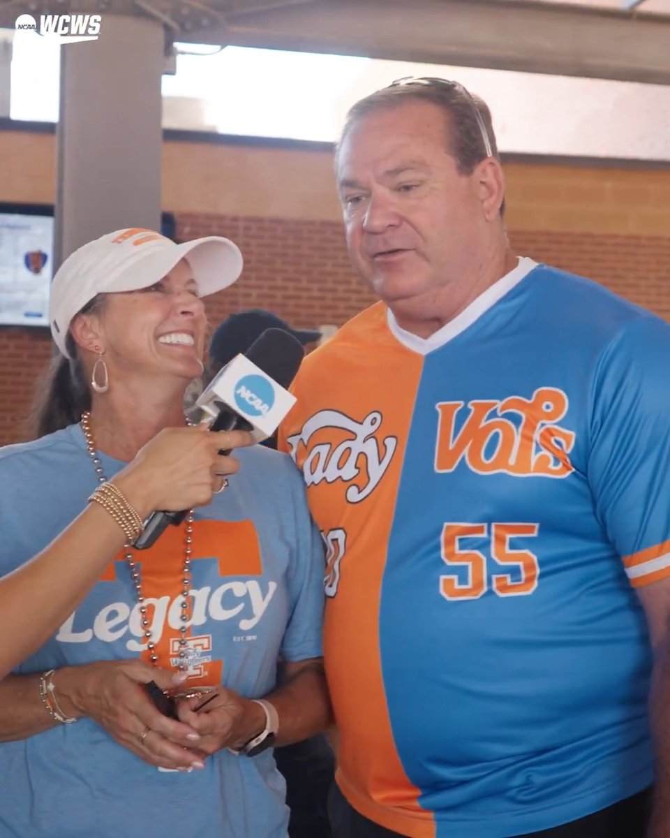 “The twins when they were 10 were sitting in the outfield watching… so to see it when they are on the field is just a blessing.” 🥹 Todd & Kaye Leach, parents of Tennessee Softball's Gabby and Alannah, share with Michella Chester how special it is to see their twin daughters play in the #WCWS.