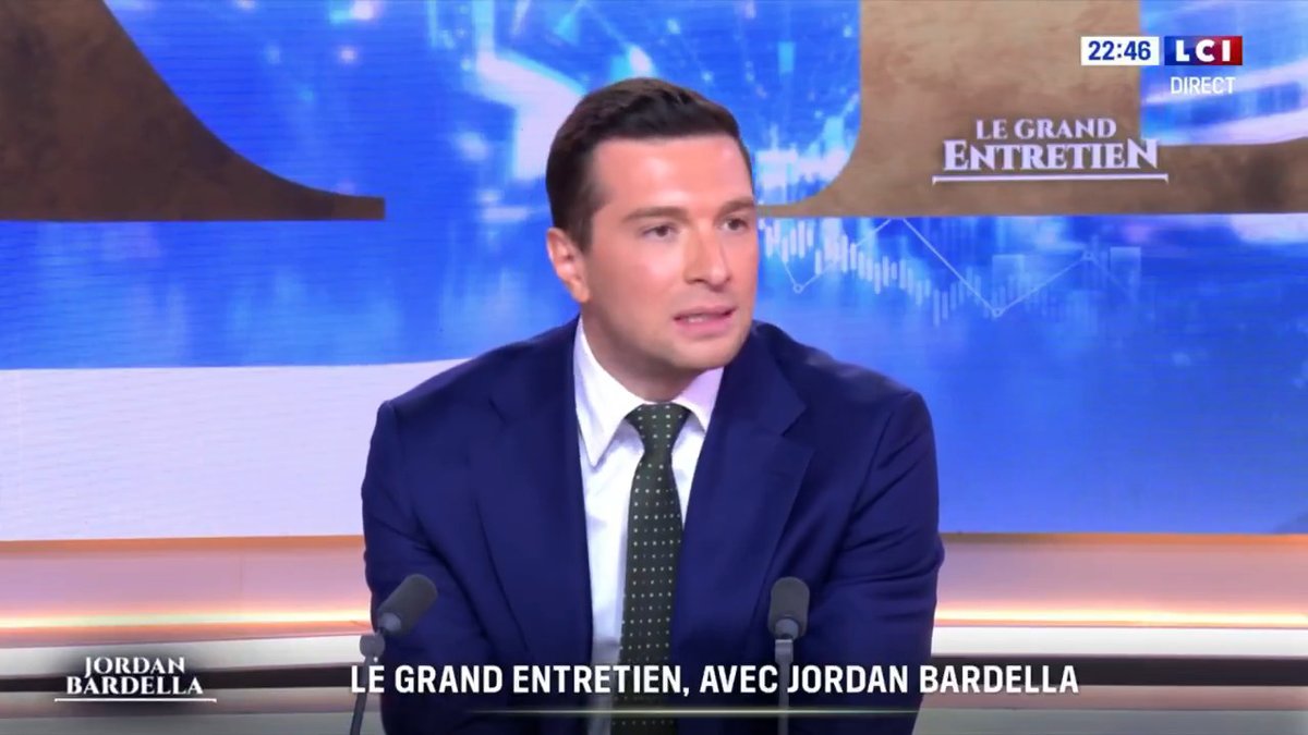 Il y a deux types d'hommes politiques: ceux qui sont angoissés profondément en pensant à ce que devient la France, et ceux qui somnolent, grenouillent dans les couloirs du pouvoir, et considèrent que tout va bien. Au RN, nous appartenons à la 1ère catégorie. #LeGrandEntretien