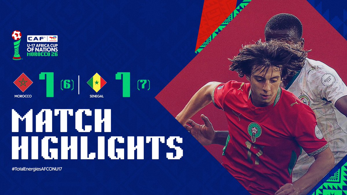 🎥 HIGHLIGHTS: 🇲🇦 (6)0-0(7) 🇸🇳 Senegal edge past Morocco on penalties after a dramatic semi-final. 👏 #TotalEnergiesAFCONU17