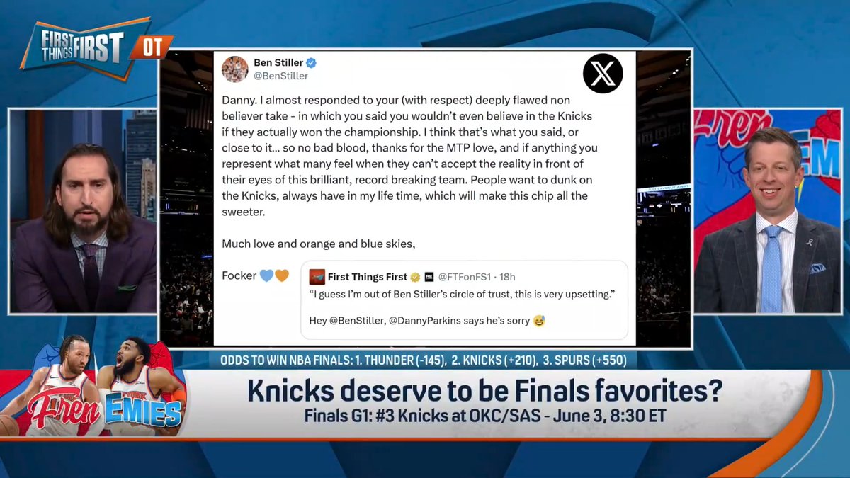 In honor of Ben Stiller, Danny Parkins says he’ll do this if the Knicks win the title 👀 “I will spend a literal night in a museum.”