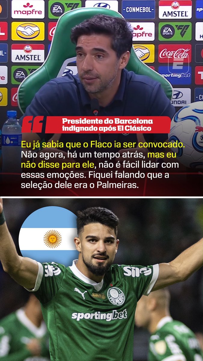 “Eu já sabia que o Flaco ia ser convocado (pela Argentina para a Copa do Mundo). Não agora, um tempo atrás. Mas não disse para ele, porque às vezes não é fácil lidar com essas emoções.” 🎙️ Abel Ferreira. 🎥 ESPN Brasil | SportsCenter Brasil