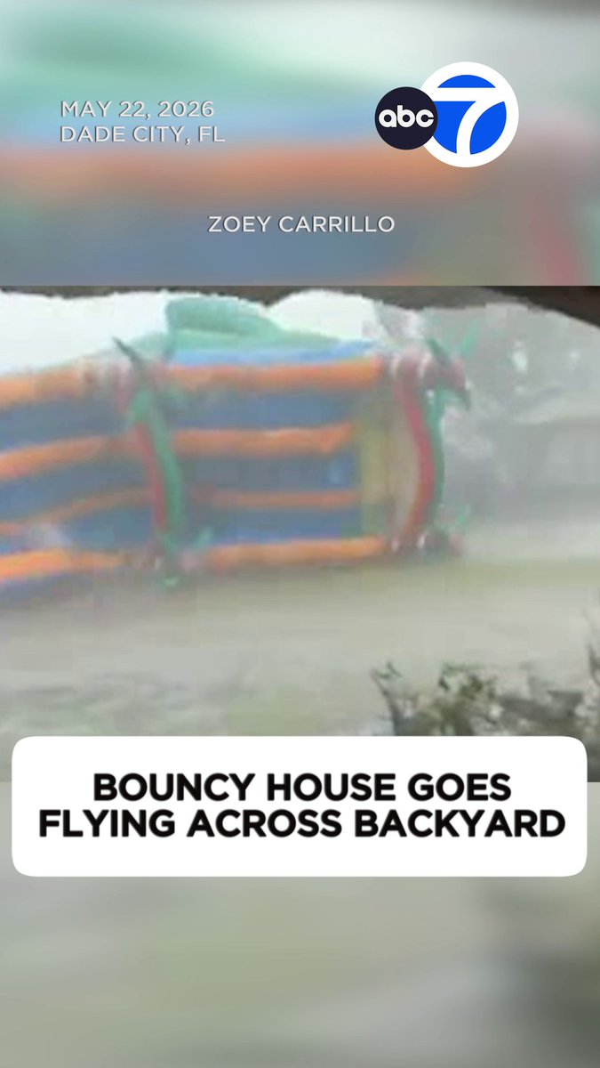 🇺🇸 A storm blew away a bouncy castle, sent it rolling across the yard, and straight into someone's vehicle. Just a very bad day for whoever owns that car.