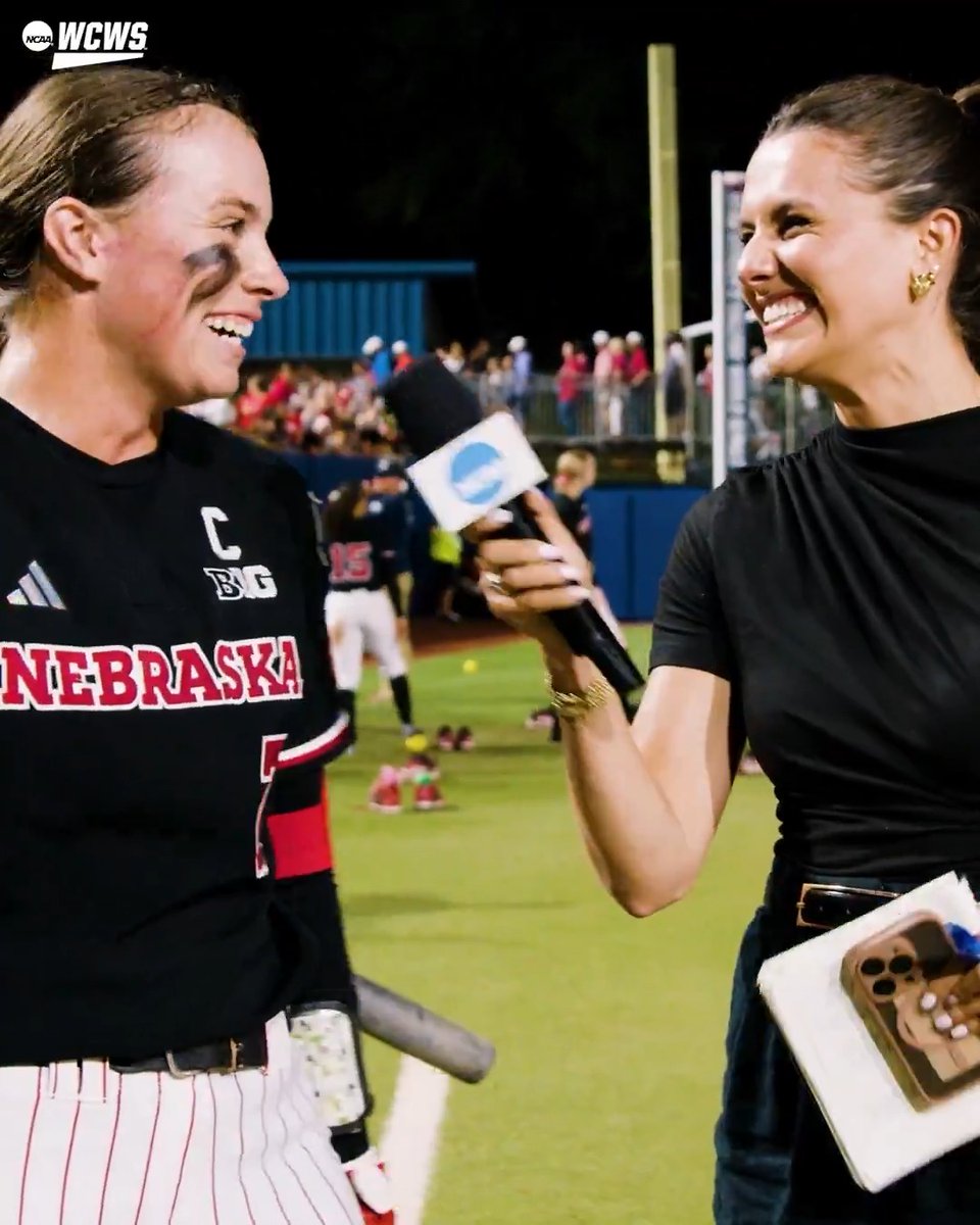 "I'm trying to hold back tears right now because it does not feel real to be honest." Ava Kuszak speaks with Michella Chester after walking it off in extra innings to send Nebraska Softball to the winner bracket! #WCWS