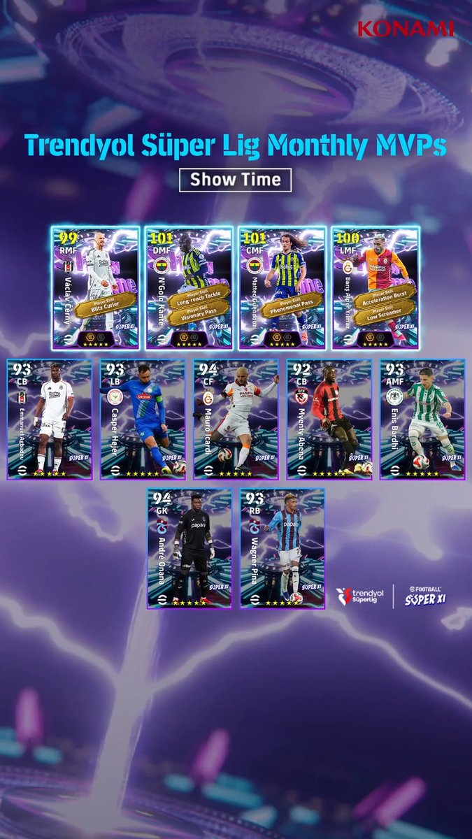 【Show Time: Trendyol Süper Lig Monthly MVPs】 トルコリーグの月間MVPに選ばれた選手が登場！ トルコリーグで活躍したShow Time選手を獲得し、チームを強化しよう！ #イーフト #eFootball