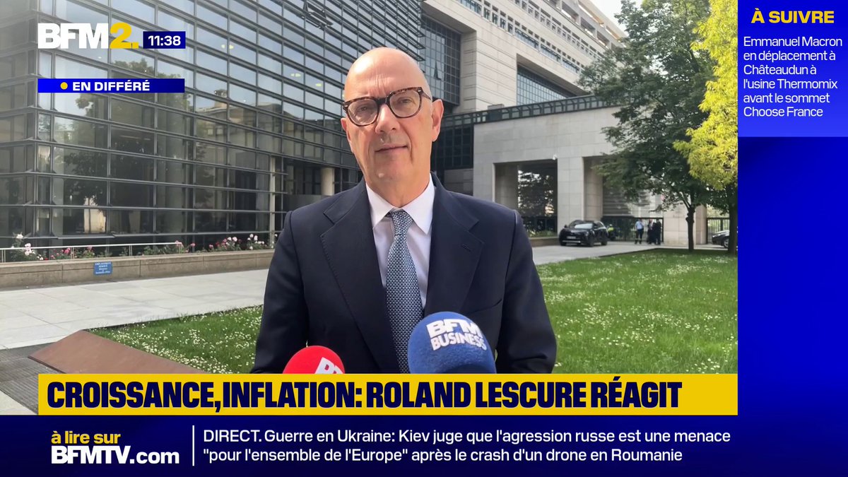 💬"Ce n'est pas une bonne nouvelle" Le ministre de l'Économie, Roland Lescure, réagit à la révision à la baisse de la croissance en France, de -0,1% au premier trimestre 2026 #BFM2