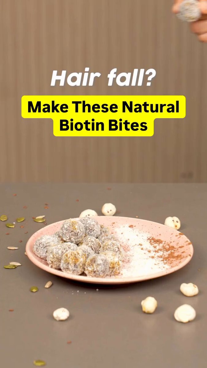 Hair health is rarely about one miracle ingredient. In foundational medicine, we look deeper. Hair fall, dullness, weak roots, poor texture, and brittle nails can often reflect what is happening internally. Our approach has always been rooted in going back to real food, traditional wisdom, and sustainable habits instead of chasing quick fixes. Long before “biotin” became a marketing trend, our grandmothers were already using ingredients like sesame seeds, makhana, nuts, ghee, dates, and seeds in everyday recipes to nourish the body deeply. This recipe brings together healthy fats, minerals, fibre, plant protein, omega-3, and naturally biotin-supportive ingredients in a way that is easy, grounding, and sustainable for everyday life. 🍯 Natural Biotin Bites (Hair Nourishment) Makes 8-10 bites Prep Time: 10 minutes Ingredients: · 2 tbsp sesame seeds · tbsp flaxseeds (unroasted, coarsely ground) · 1 tbsp pumpkin seeds · 1 tbsp sunflower seeds · 1 cup makhana (lightly roasted & crushed) · 6–8 almonds (soaked and pat dried) · walnuts · 1 tbsp cacao powder · tbsp coconut flakes · 4–5 dates or 2 tbsp jaggery · 1–2 tsp ghee Method: Soak sesame, pumpkin, and sunflower seeds for 4–6 hours or overnight. Drain well and pat dry completely before lightly roasting. ‼️(Do not soak or roast flaxseeds.) Lightly roast the soaked and dried seeds along with makhana. Grind seeds + nuts + makhana coarsely. Add dates/jaggery and blend again. Add cacao and coconut flakes. Add ghee and mix well. Shape into small bite-sized balls. Benefits: · Supports biotin production naturally · Strengthens roots & reduces hair fall · Provides omega-3 and healthy fats · Improves hair texture and shine Tips: · Grind flaxseeds for better absorption · Adjust ghee for binding · Store in an airtight container (5–7 days) Replacements: · Dates → figs / raisins · Almonds → cashews · Ghee → coconut oil Approx. Macros (Per Bite): · Calories: 110 kcal · Protein: 3 g · Carbohydrates: 10 g · Fiber: 3 g · Fats: 8 g #hairfall #biotin #hairloss #scalp