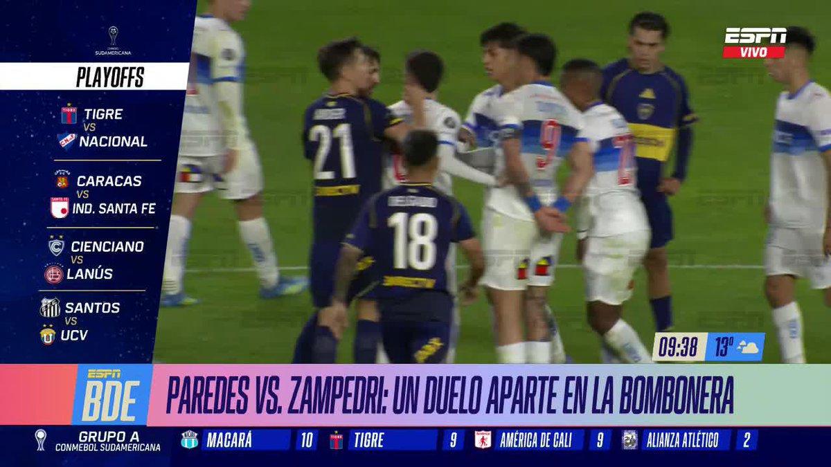 PAREDES VS. ZAMPEDRI, UN DUELO APARTE EN LA BOMBONERA El picante cruce entre los jugadores en la noche de CONMEBOL Libertadores entre Boca y la Universidad Católica. ▶️ Mirá #BuenDíaESPN en el Plan Premium de #DisneyPlus