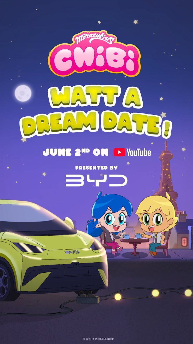 Will she make it to her dream date? 🚗⚡ WATT A DREAM DATE! ✨ A Miraculous Chibi special episode presented by BYD Global. Available June 2nd on Youtube.