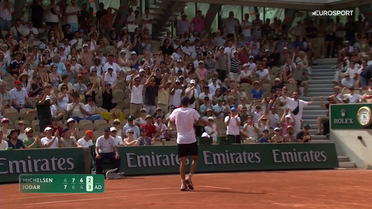 RAFA RAFA RAFA 🇪🇸🇪🇸🇪🇸 ❤️🔥 Jódar lo va a pelear hasta el final: rompe el servicio a Michelsen en este cuarto set #RolandGarros