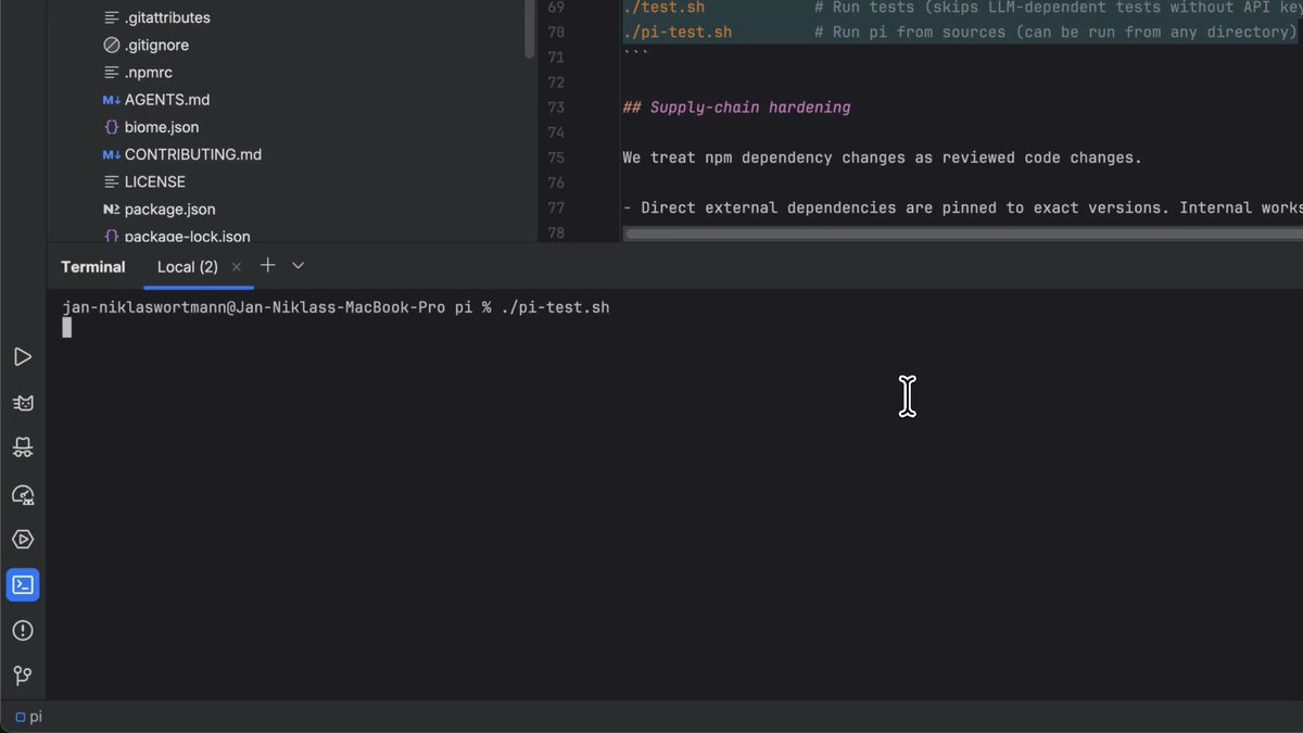 We ran a little experiment: we added support for your JetBrains AI subscription in the Pi coding agent. Nowhere near production ready, but would you actually use this in your terminal? Btw, Jan-Niklas Wortmann built it with Opus 4.8, now available in JetBrains IDEs.