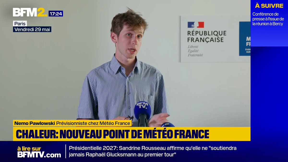 Canicule: Un "rafraîchissement à l’échelle nationale" ce dimanche avec des températures inférieures à 26°C, et un temps "plus humide" la semaine prochaine, prévoit Nemo Pawlowski, prévisionniste Météo France #BFM2