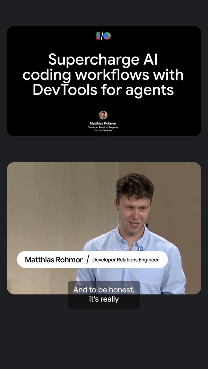 Generic AI prompts burn tokens guessing at performance issues from raw source code 📉 Chrome DevTools for agents fixes this. Let your coding agent run real performance traces and agentic Lighthouse audits to catch actual speed, accessibility, and SEO blockers directly in the browser → #GoogleIO