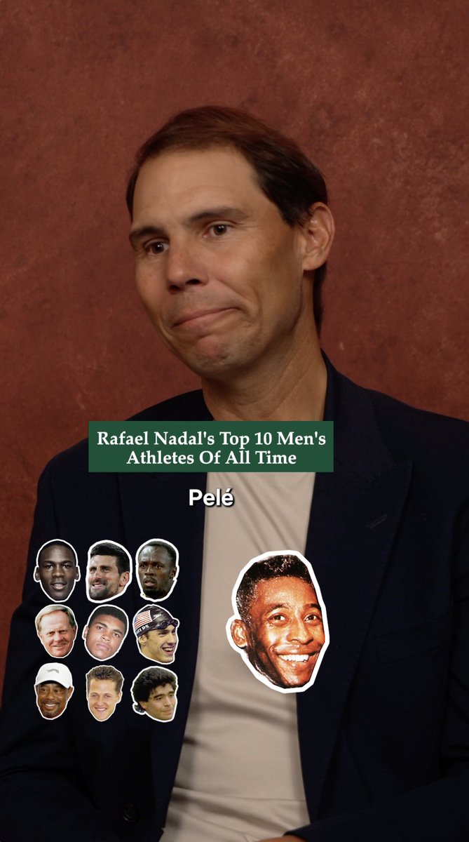 Rafa Nadal’s 10 greatest male athletes of all time: ▫️ Michael Jordan ▫️ Jack Nicklaus ▫️ Tiger Woods ▫️ Novak Djokovic ▫️ Muhammad Ali ▫️ Michael Schumacher ▫️ Usain Bolt ▫️ Michael Phelps ▫️ Diego Maradona ▫️ Pelé RAFA is now on Netflix 🎾 Rafa Nadal