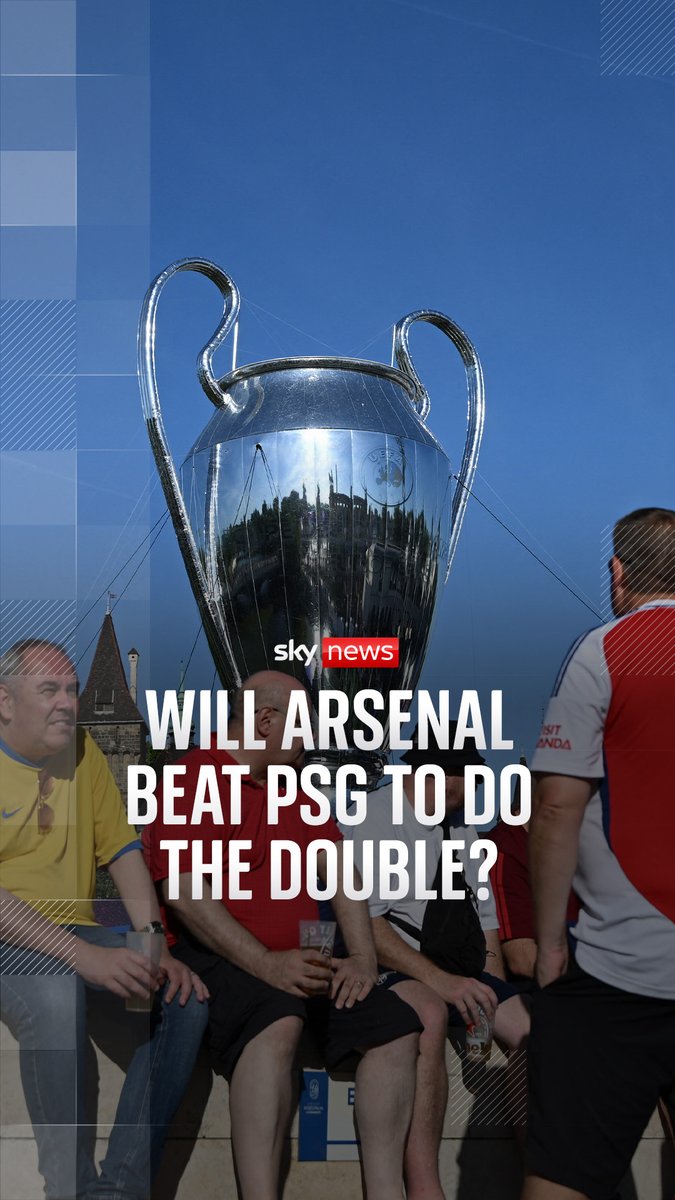 Arsenal face Paris Saint-Germain in Saturday's UEFA Champions League final, bidding to win the competition for the first time in their history. Victory in Budapest would also see them complete a league and cup double, having secured the Premier League title earlier this month. Sky’s Rob Harris is with fans in the Hungarian capital. 🔗