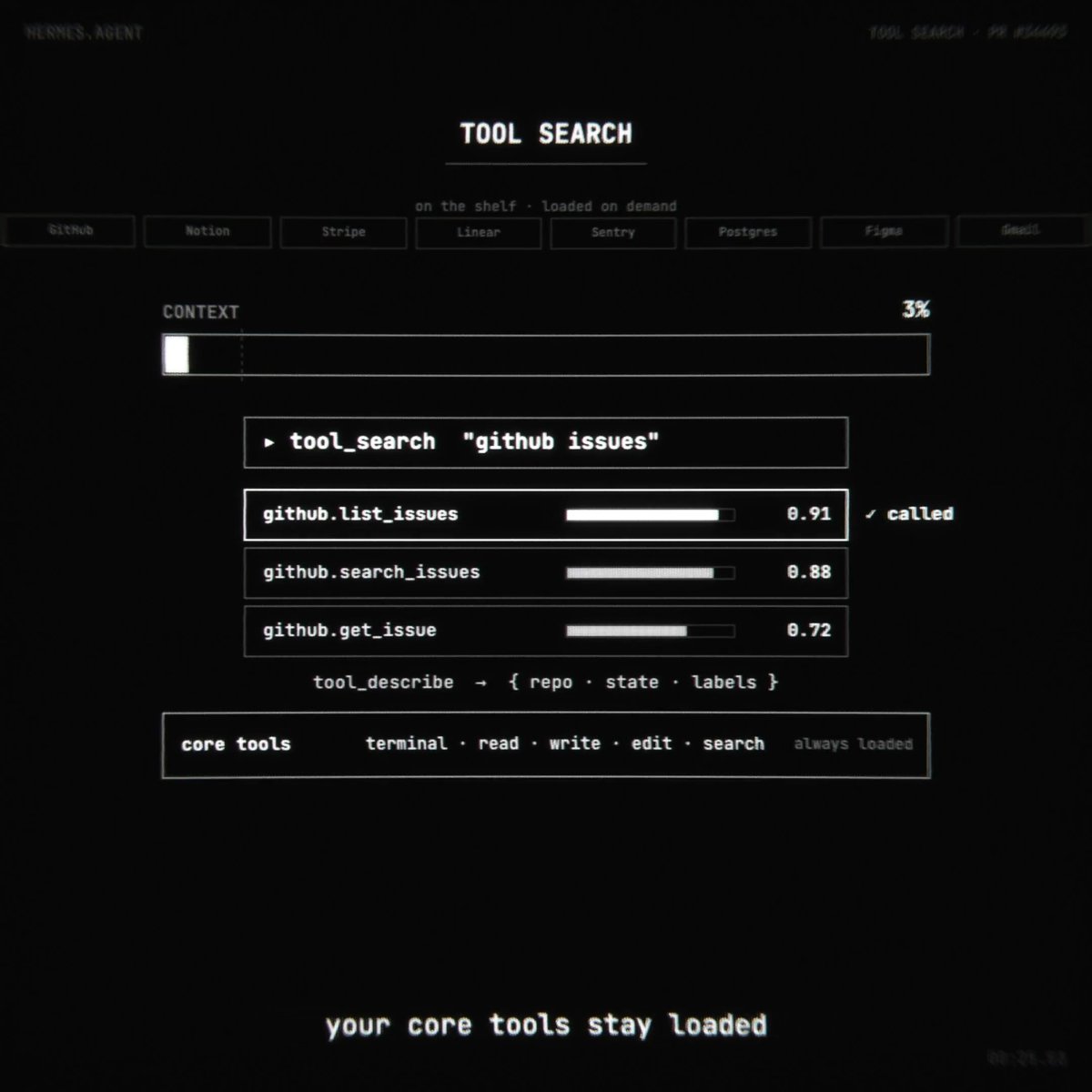 Hermes Agent now has Tool Search, so your agent only loads what it needs