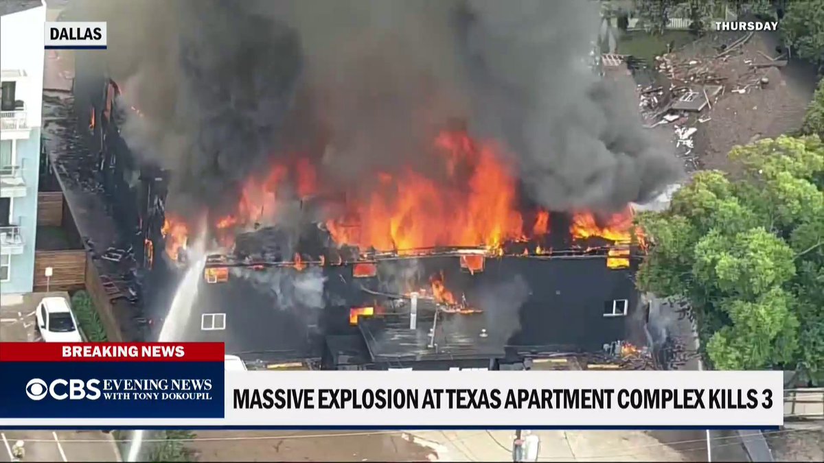 At least three people were killed, including a child, after a gas explosion and fire leveled an apartment complex in Dallas on Thursday.