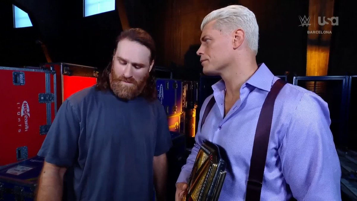 Everybody relax! 😅 Things just got HEATED between Sami Zayn and Cody Rhodes...