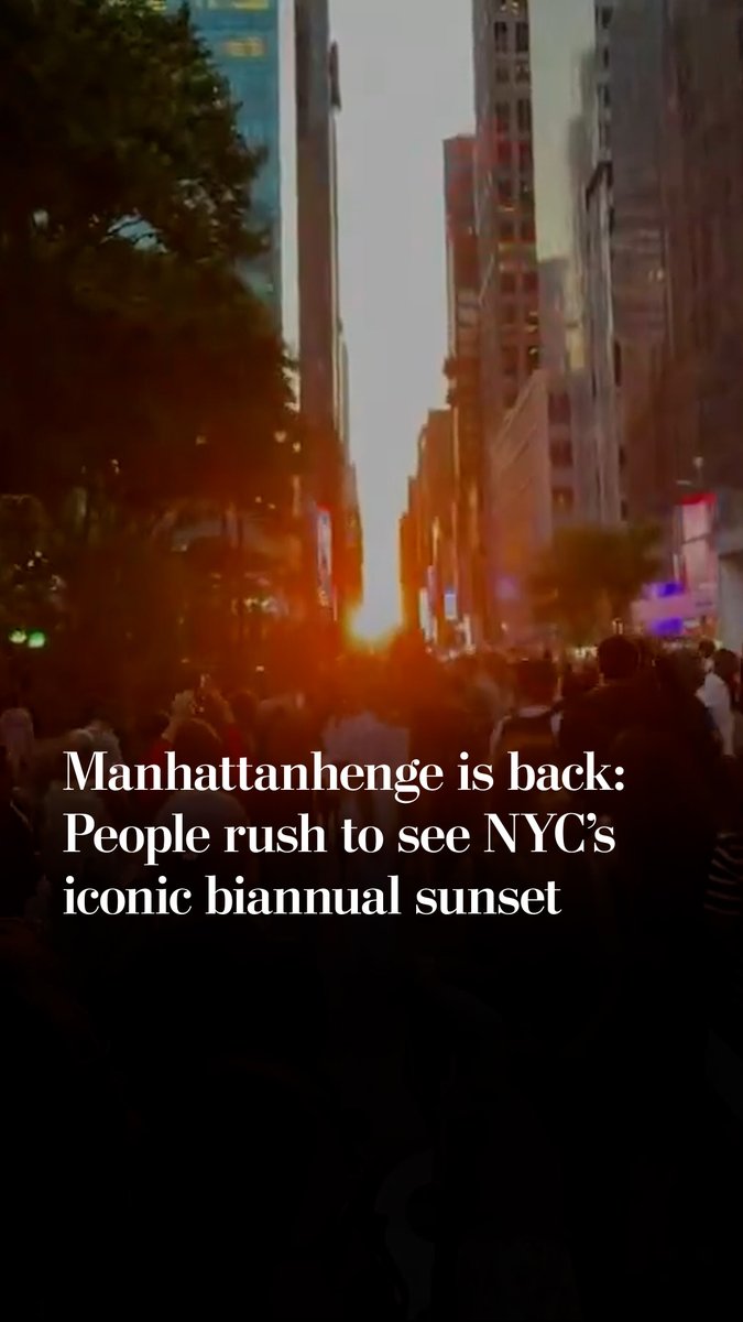 New Yorkers and visitors flooded Midtown on Thursday to observe a Manhattanhenge sunset in which the sun slipped perfectly between the city’s skyscrapers.