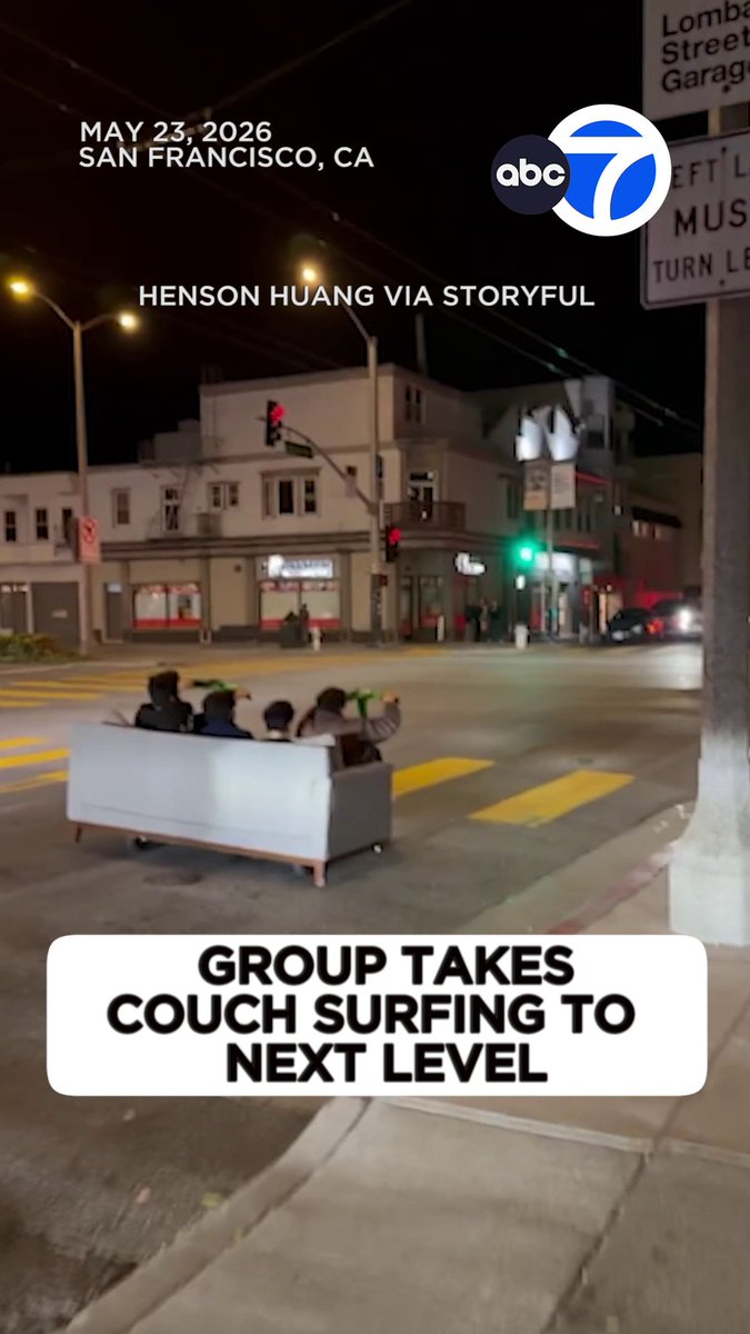 A man captured the bizarre moment a group of friends traveled around San Francisco on what appeared to be a couch with wheels. 🛋️ The group of five was sitting on the couch, which was atop two scooters being driven by two of the occupants.