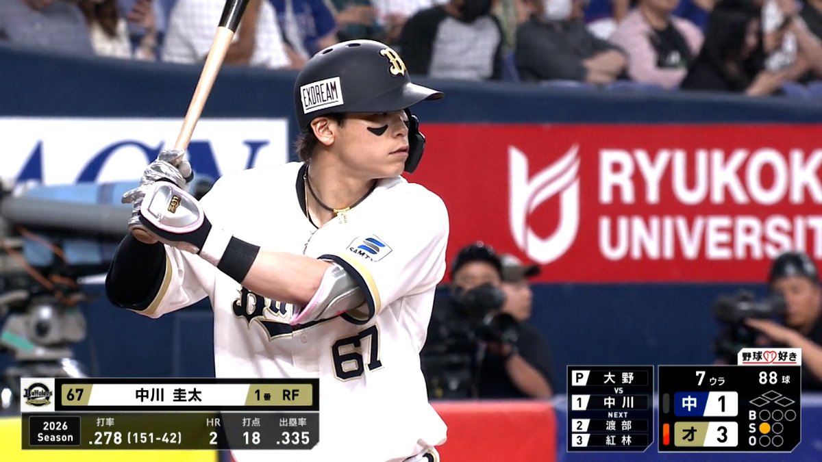 #中川圭太 2試合連続の猛打賞🔱 マルチヒットも3試合連続となり交流戦大爆発💥の予感!? #Bs2026 #ベースボールLIVE で配信中[初月無料]