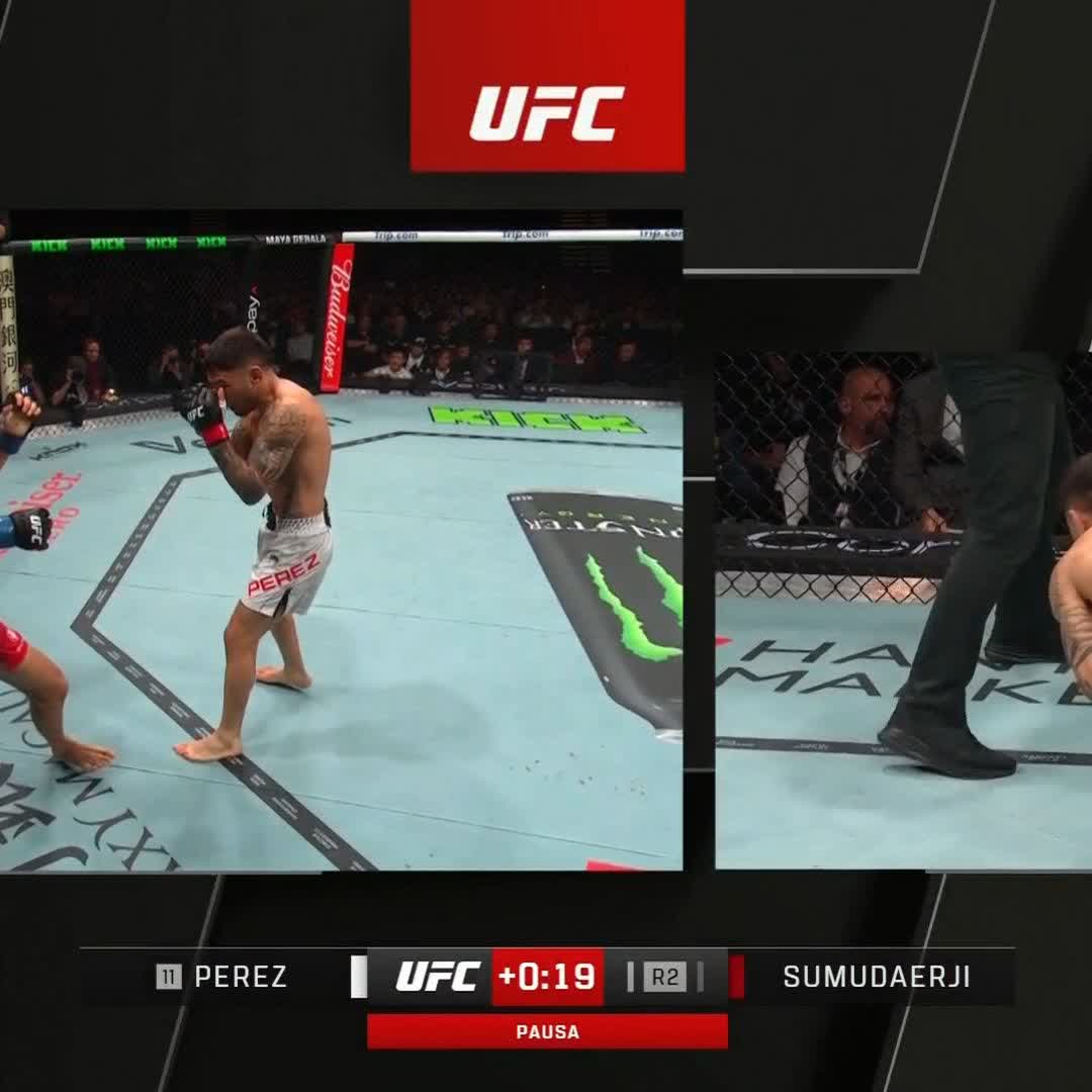 The shot that ended up making Perez throw up for 5 minutes in the octagon. No contest incoming.