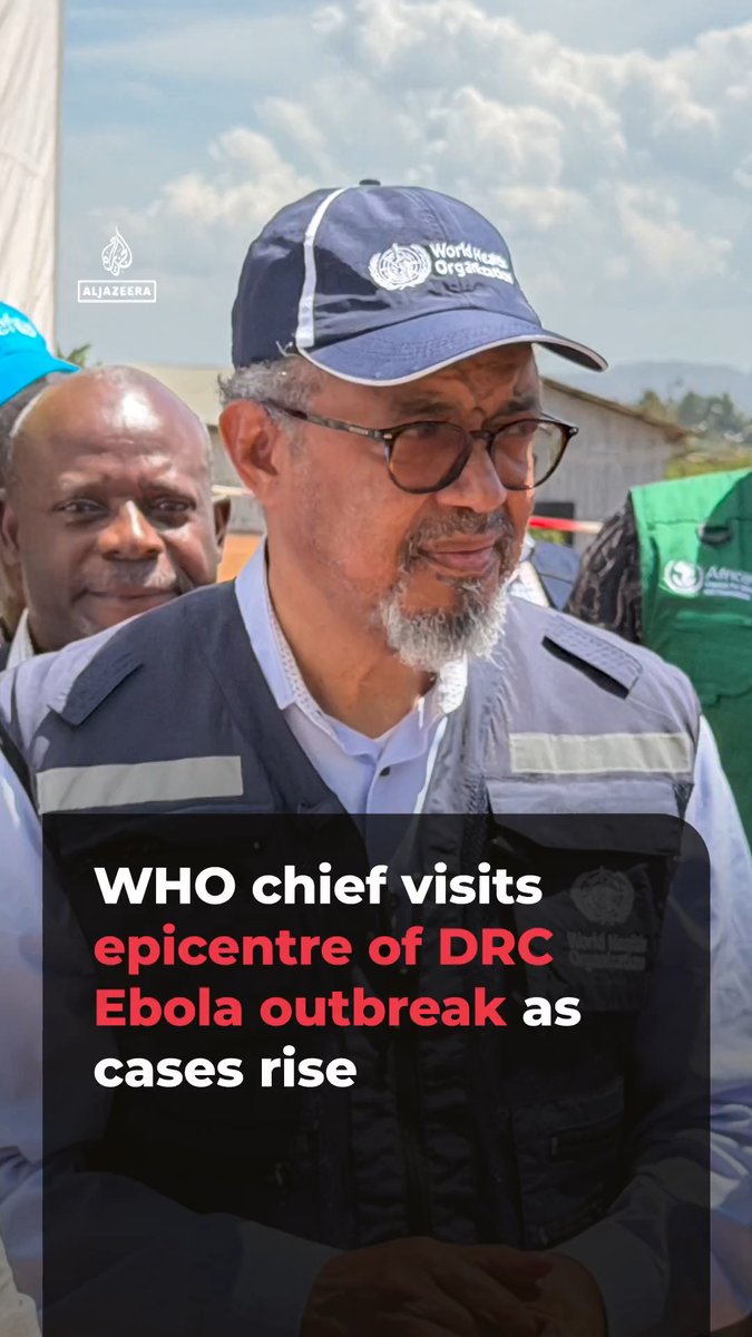 WHO Chief Tedros Adhanom Ghebreyesus visits Bunia in the Democratic Republic of Congo as authorities race to contain a fast-growing Ebola outbreak, with 1,028 suspected and 225 confirmed cases. Health officials warn the third-largest outbreak is outpacing the global response.