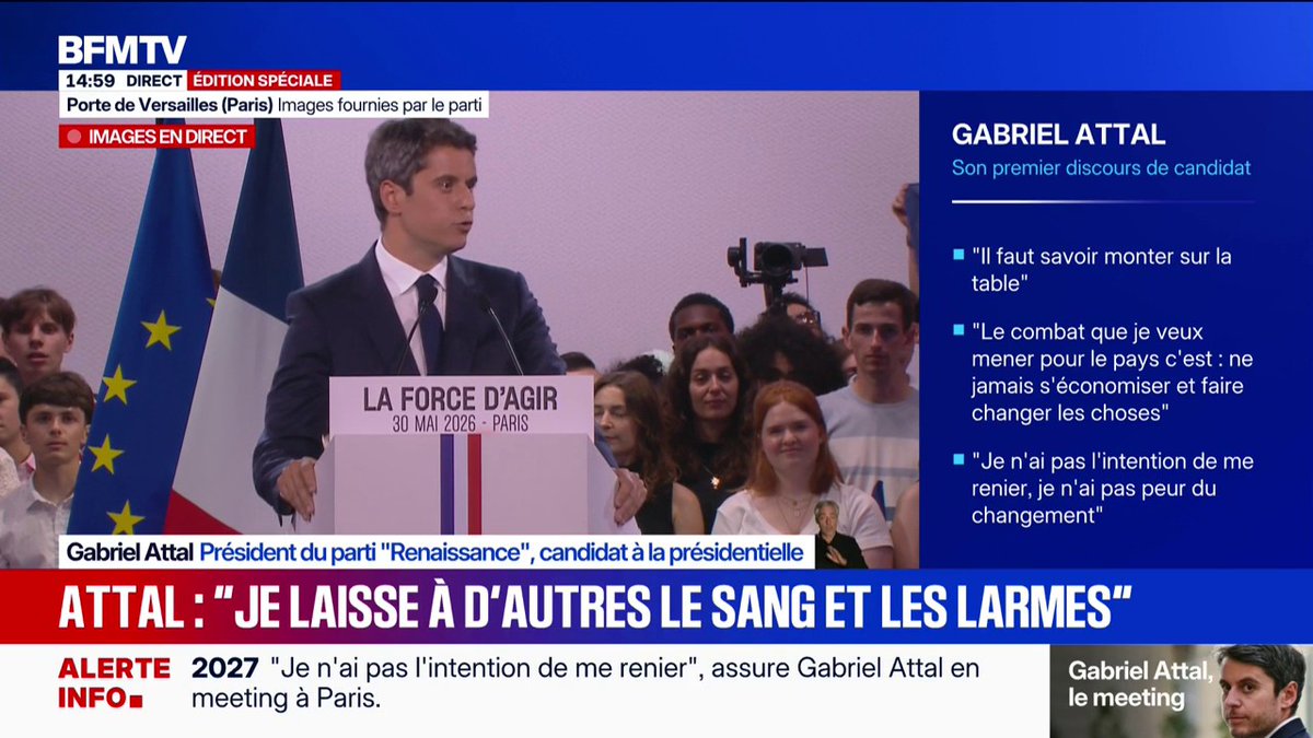 Gabriel Attal en meeting: “Je laisse à d'autres le sang et les larmes”, déclare le candidat à l'élection présidentielle de 2027
