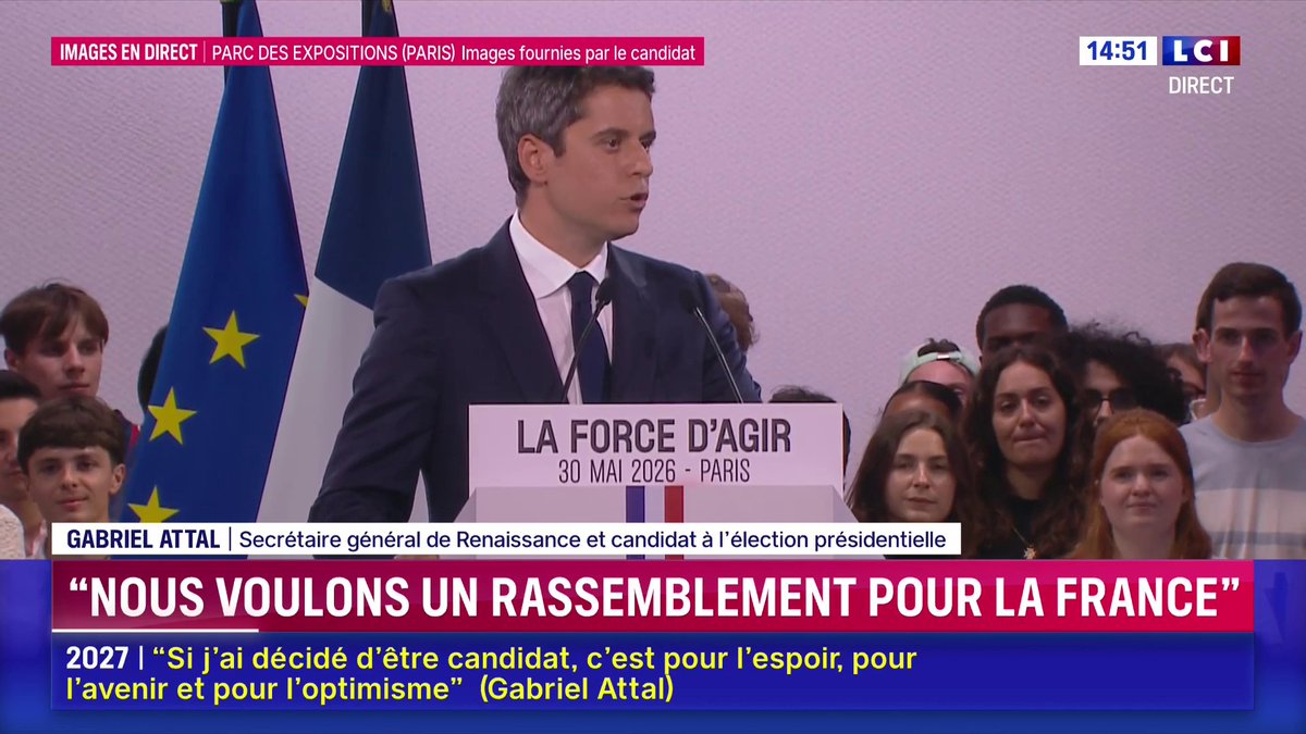 🔴 EN DIRECT - Présidentielle 2027 : premier discours du candidat Renaissance Gabriel Attal 🗣️ "L'exercice du pouvoir m'a éclairé, il m'a changé. Oui, en exerçant le pouvoir, j'ai mûri (...) Mais je n'ai jamais perdu mon énergie, mon audace, ma détermination !"