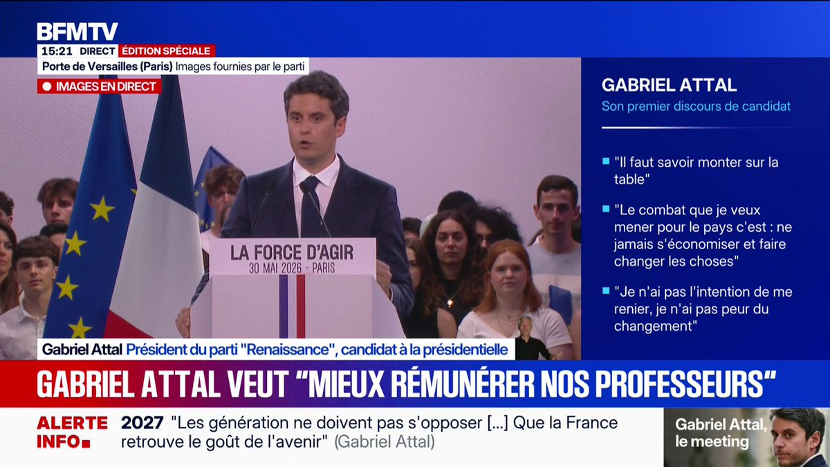 Gabriel Attal en meeting: “Notre combat ce sera de faire monter les salaires”, annonce le candidat à l'élection présidentielle de 2027