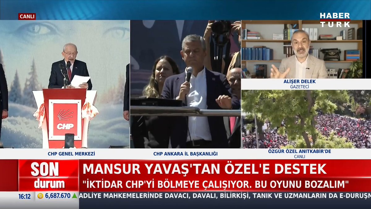 📌Mansur Yavaş'tan Özel'e destek "İktidar CHP'yi bölmeye çalışıyor. Bu oyunu bozalım" Gazeteci Alişer Delek #Haftalık'ta Esra Toptaş'a yorumladı.
