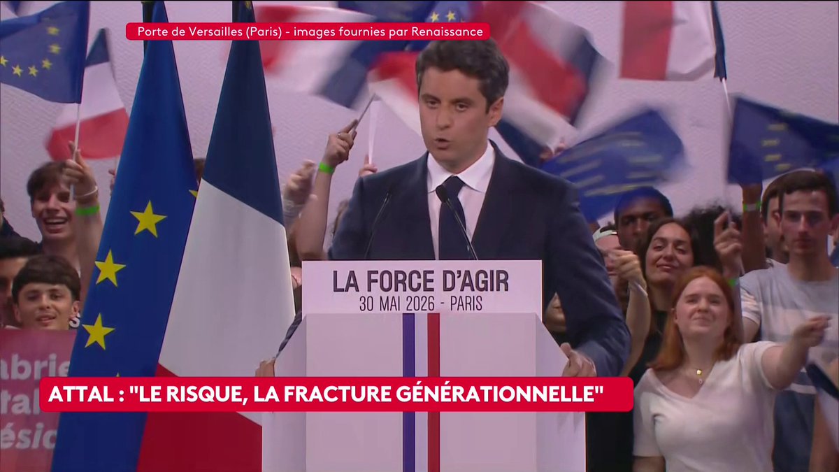 🇫🇷 Présidentielle 2027 : "nous allons redevenir la première puissance d'Europe en dix ans", promet Gabriel Attal, lors de son premier meeting. "Je laisse à d'autres le sang et les larmes, moi je vous promets l'action et l'espoir".
