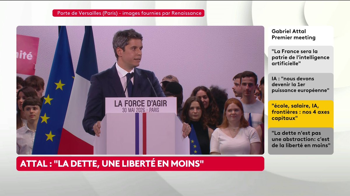 ⚡🗣 "Je ne veux pas que le débat de la présidentielle sur les retraites se résume au fait de savoir s'il faut ramener l'âge de départ à 60 ans ou le décaler à 67 ans. Ce n'est plus le débat', affirme Gabriel Attal qui dit "vouloir changer de système".