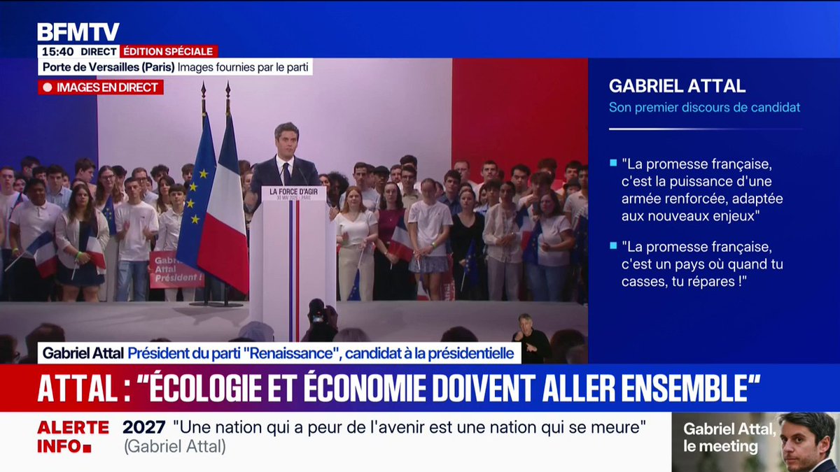 Gabriel Attal en meeting: libérer les Français de la "vetocratie" et leur donner "la parole avec des référendums réguliers"