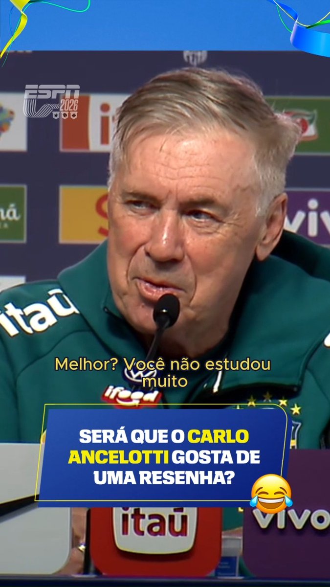 SIMPLESMENTE CARLO ANCELOTTI! 🤣🤣 O técnico da Seleção Brasileira garantiu boas risadas durante a entrevista coletiva com sua simpatia. #ESPN2026 #CopaDoMundo #SeleçãoBrasileira #CarloAncelotti