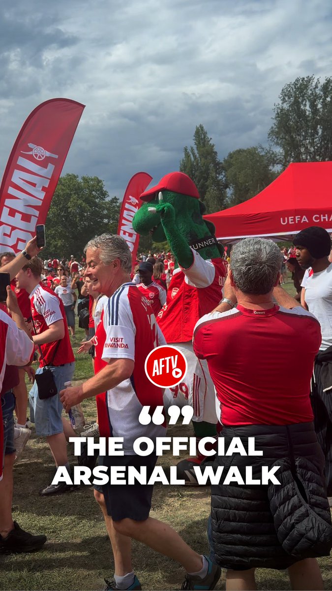 Fans follow Gunnersaurus all the way to the stadium! 🦖🔥 #AFTVBudapest
