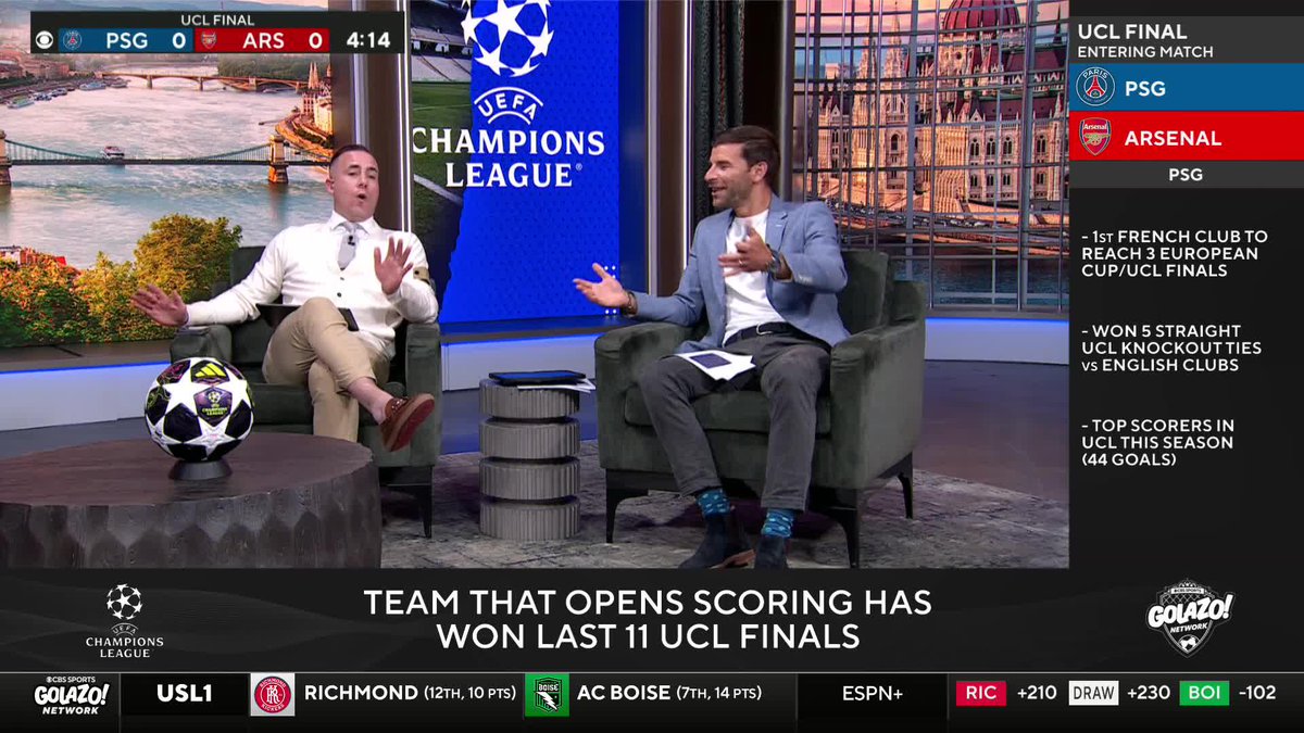 Did 𝐈𝐀𝐍 𝐏𝐀𝐔𝐋 𝐉𝐎𝐘 and Adam Hunt speak Arsenal's opening goal into existence? 👀 UCL final Matchday Watch Along is LIVE on Golazo Network and YouTube 📺