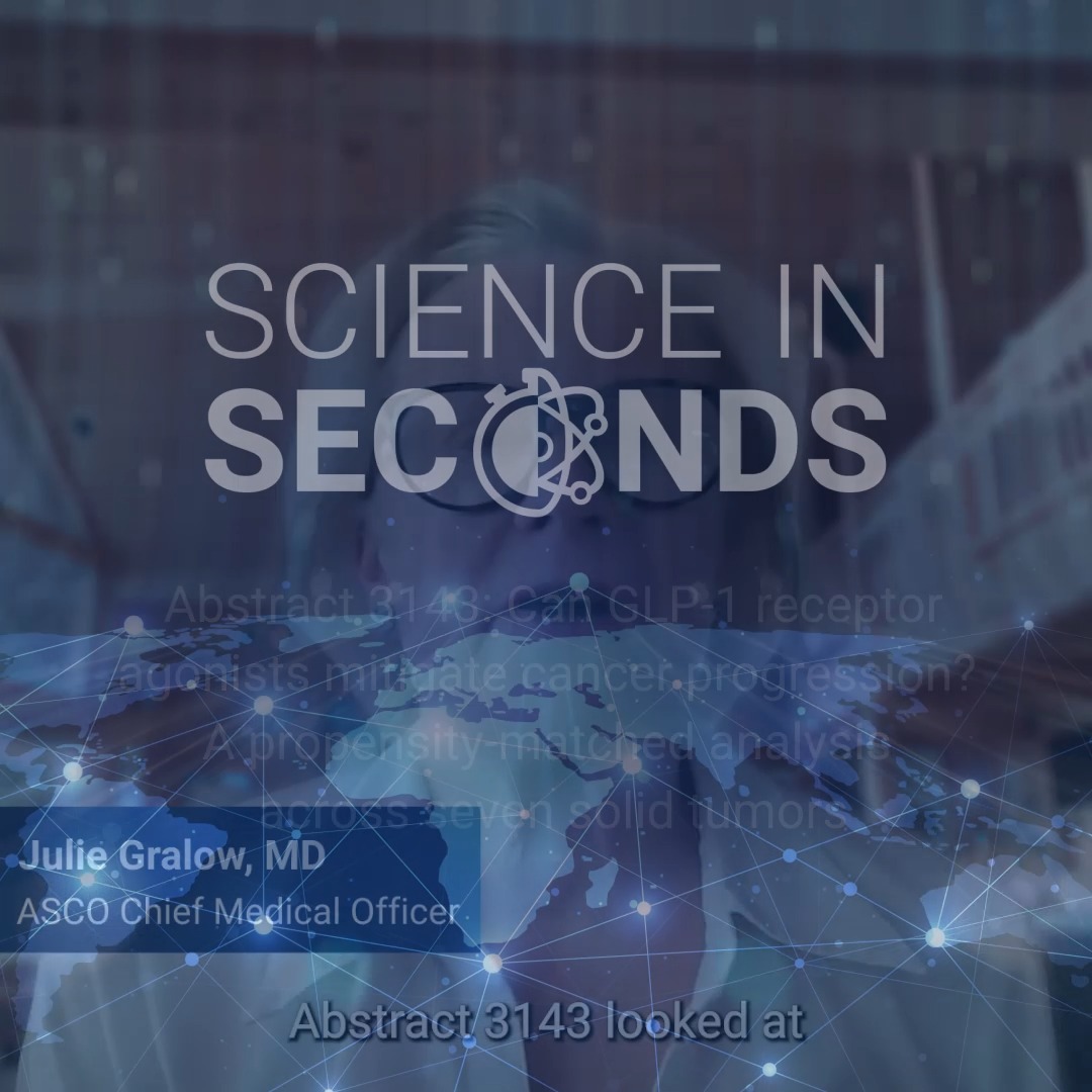 What’s the role of #GLP-1s in cancer care? Research at #ASCO26 examining real-world data shows GLP-1s may reduce metastatic progression of certain #obesity-related cancers: lung, breast, colorectal & liver. Julie Gralow explains in this Science in Seconds.