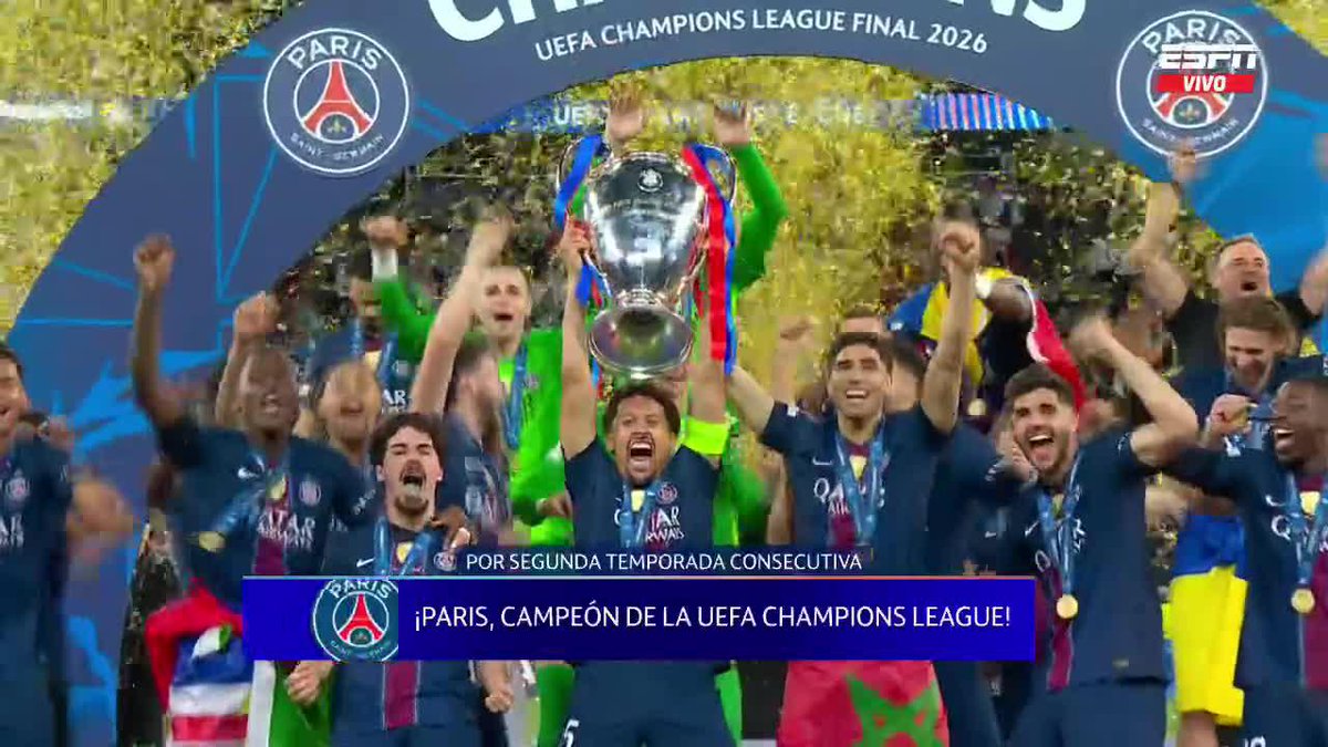 🏆🥳 ¡SÍ ES TUYA, PACHO! Con beso y abrazo a la ‘Orejona’, 🇪🇨 Willian Pacho y el 🇫🇷 PSG levantaron por segundo año consecutivo la #CHAMPIONSxESPN. ▶️ Mira la 🏆 #Champions League en el Plan Premium de #DisneyPlus