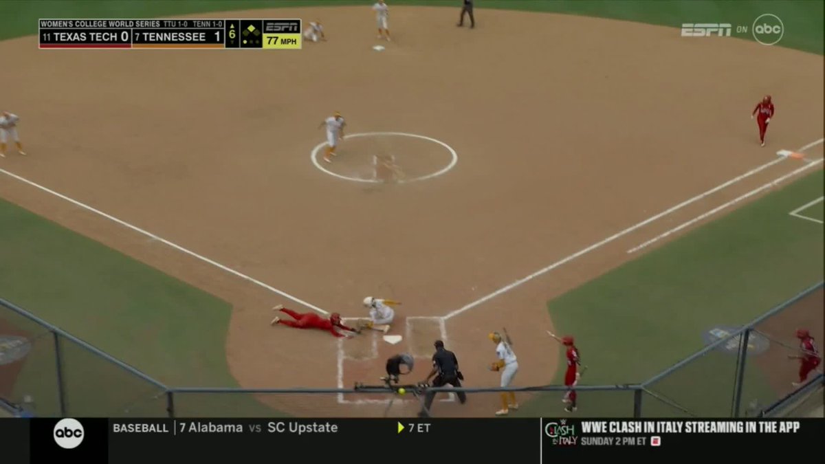 What a play at the plate 😱 #WCWS x 🎥 ABC / Tennessee Softball