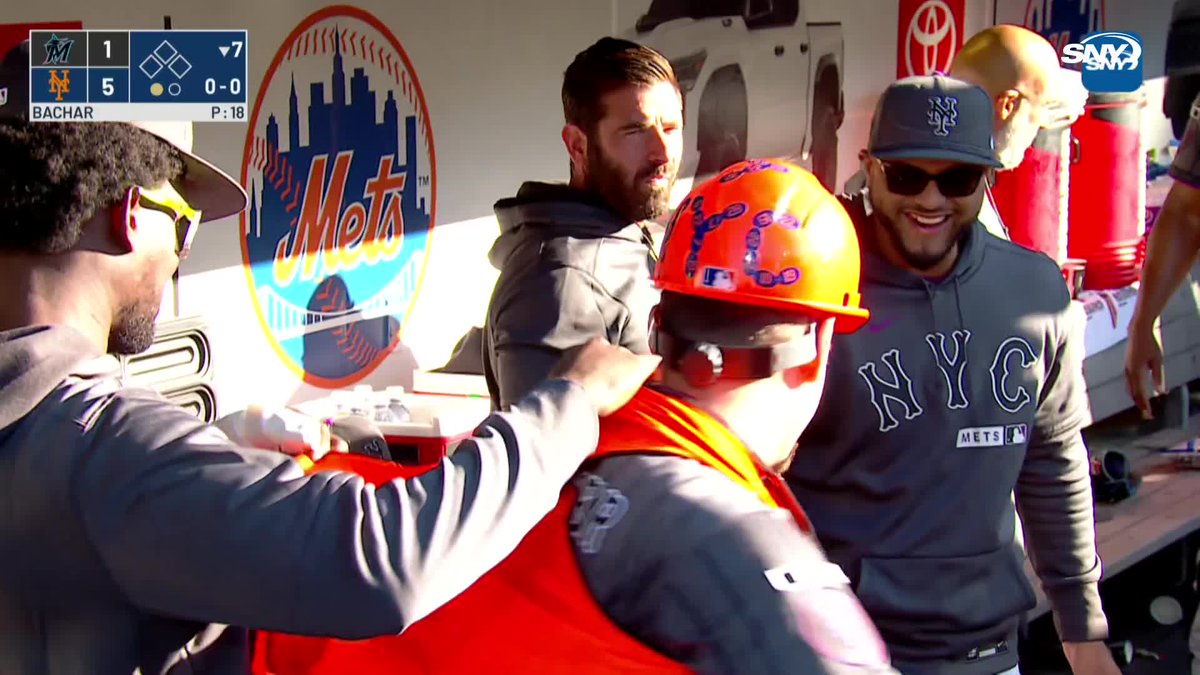 "You could probably tell if you saw the camera, but I can't keep the smile off my face. It feels really good." Hayden Senger talks with Steve Gelbs after hitting his first major league home run in the Mets' win over the Marlins!