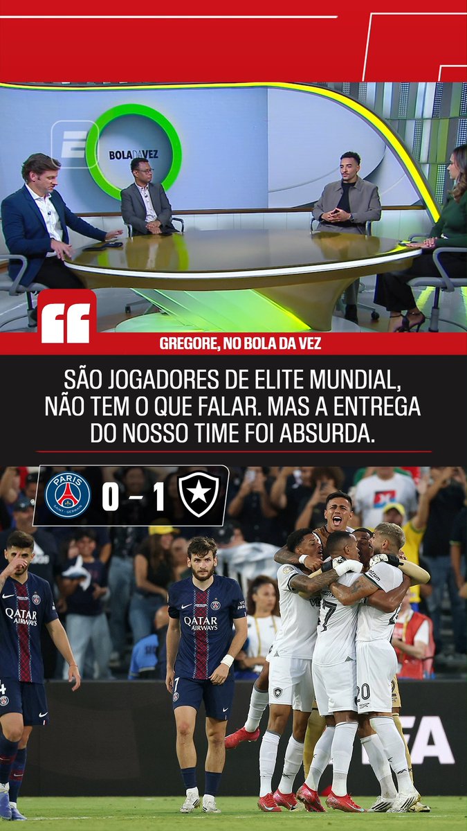 "UM DOS JOGOS MAIS IMPORTANTES DA MINHA CARREIRA! 🤩 No Bola da Vez, Gregore relembrou a vitória do Botafogo sobre o PSG no Mundial de Clubes, em 2025. Assista ao Bola da Vez com Gregore pela ESPN no Plano Premium do #DisneyPlus #FutebolNaESPN #BolaDaVez #PSG #Botafogo